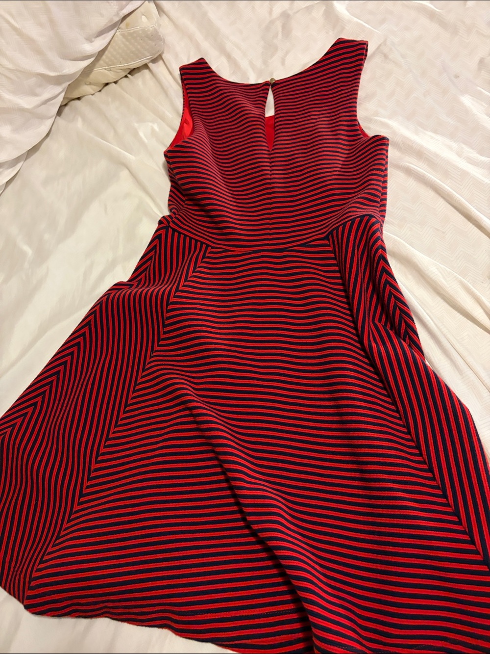 Express Red and Navy Striped Fit & Flare Mini Dress - XS - Picture 4 of 5